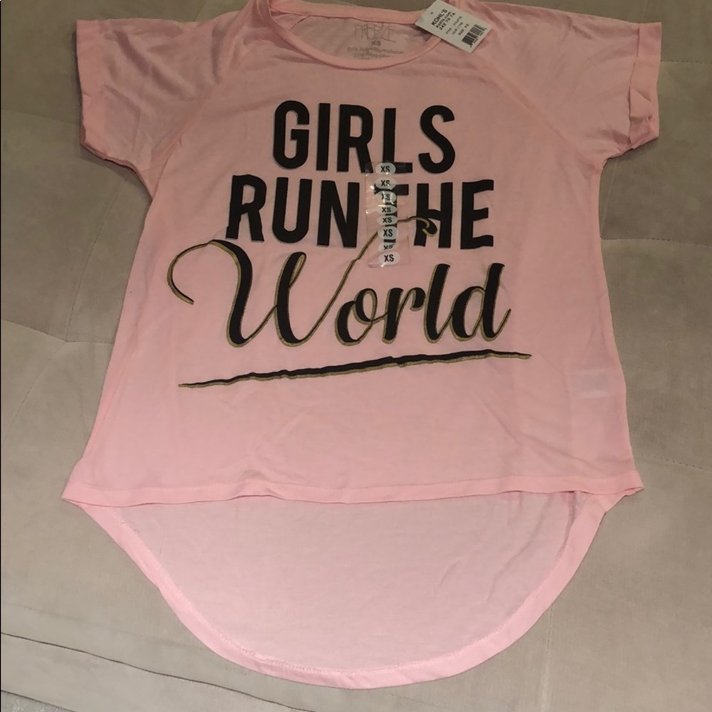 Girls Run the World Pink Tee. Women’s size xs